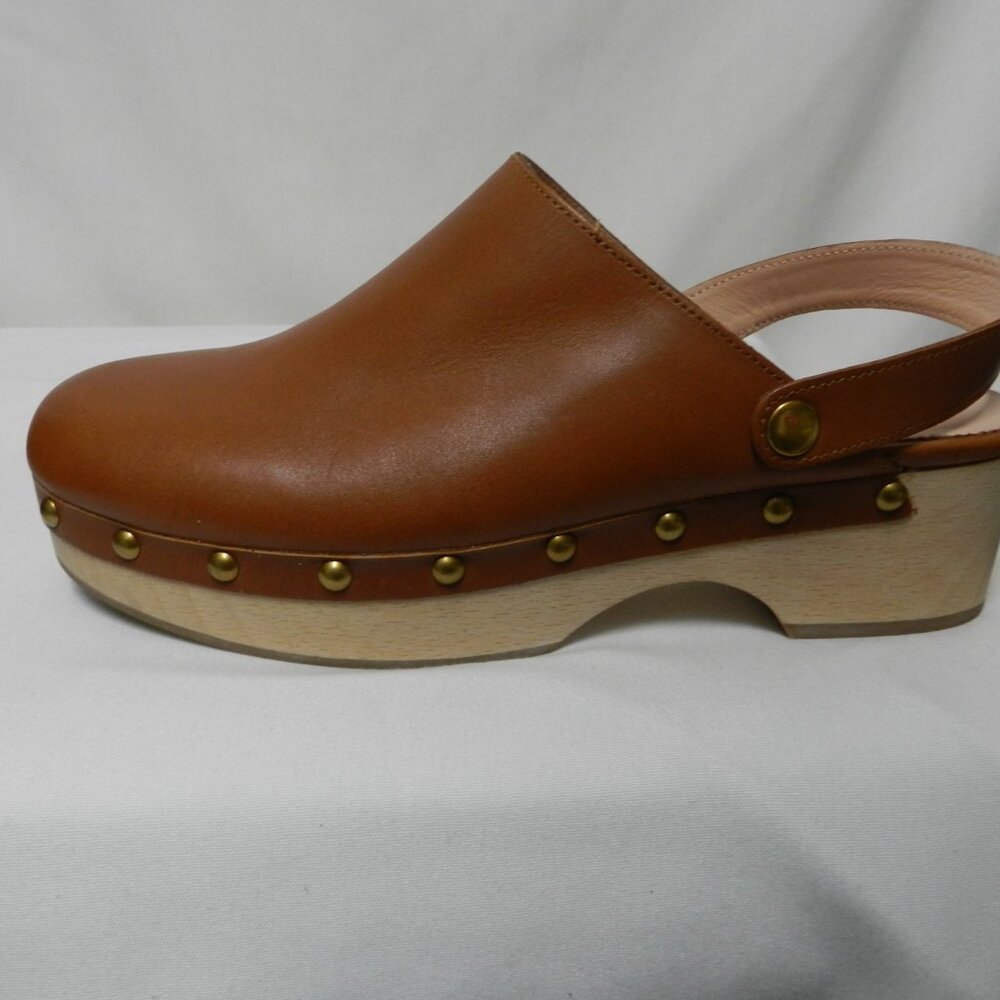 J. Crew Leather wood platform Clogs w/ grommets brown Slingback Women Size Sz 9